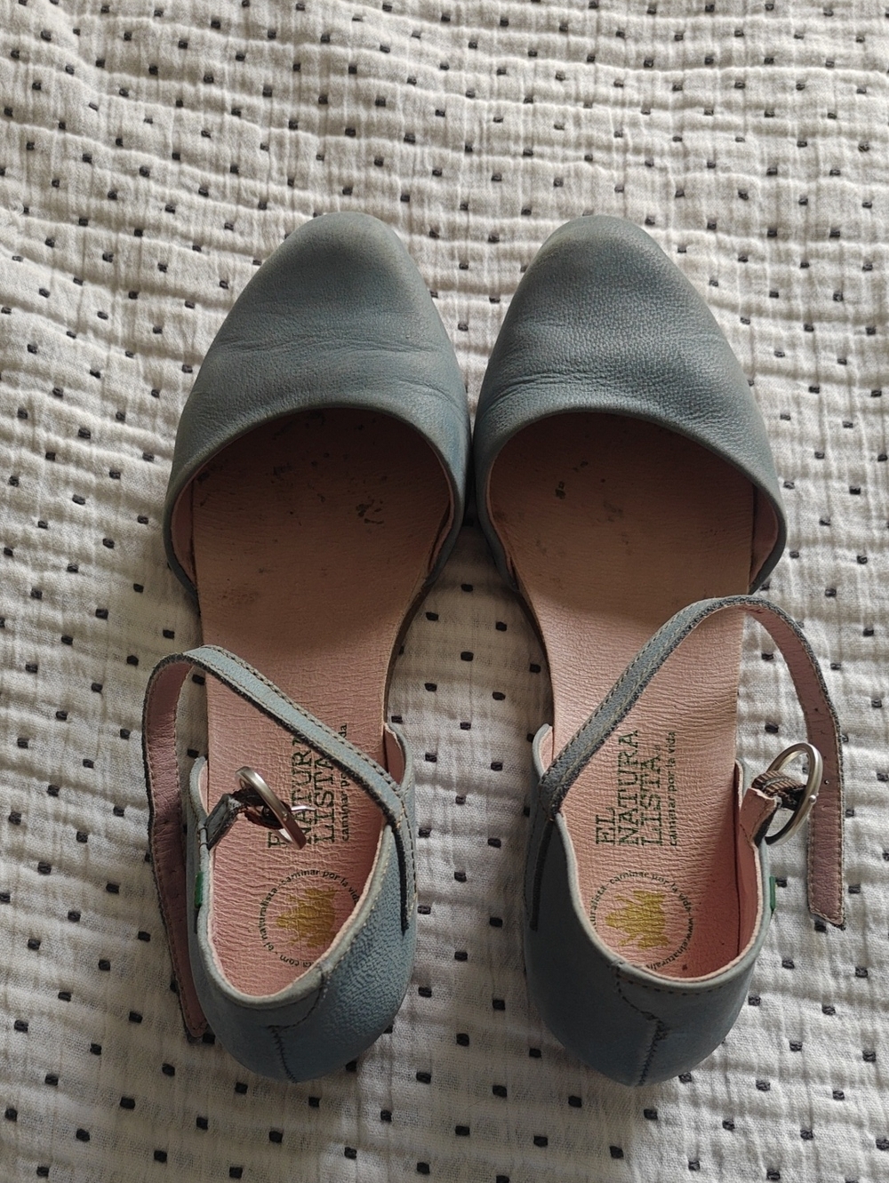 El Naturalista Dusty Blue Leather D'Orsay Ankle-Strap Sandals